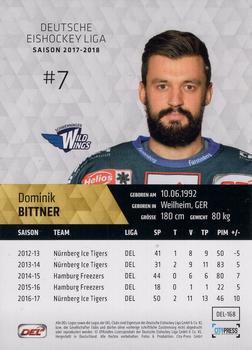 2017-18 Playercards (DEL) #DEL-168 Dominik Bittner Back