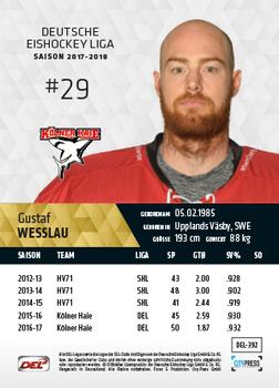 2017-18 Playercards (DEL) #DEL-392 Gustaf Wesslau Back