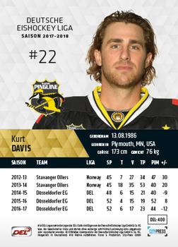 2017-18 Playercards (DEL) #DEL-400 Kurt Davis Back