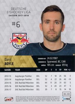 2017-18 Playercards (DEL) #DEL-430 Daryl Boyle Back
