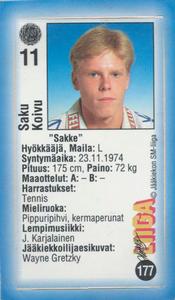 1992-93 Jyvas-Hyva Hockey-Liiga (Finnish) Stickers #177 Saku Koivu Front