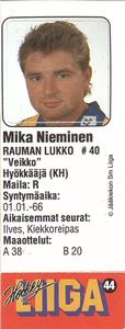 1991-92 Jyvas-Hyva Hockey-Liiga (Finnish) Stickers #44 Mika Nieminen Front