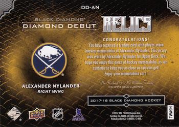 2017-18 Upper Deck Black Diamond - Diamond Debut Relics #DD-AN Alexander Nylander Back