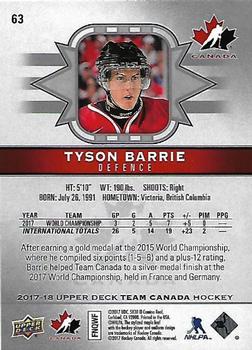2017-18 Upper Deck Team Canada #63 Tyson Barrie Back