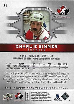 2017-18 Upper Deck Team Canada #81 Charlie Simmer Back