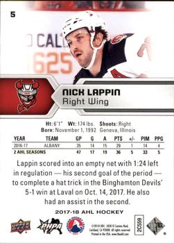 2017-18 Upper Deck AHL #5 Nick Lappin Back