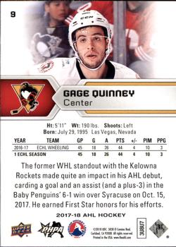 2017-18 Upper Deck AHL #9 Gage Quinney Back