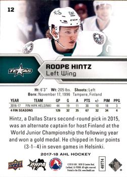 2017-18 Upper Deck AHL #12 Roope Hintz Back