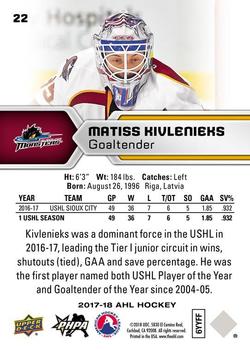 2017-18 Upper Deck AHL #22 Matiss Kivlenieks Back