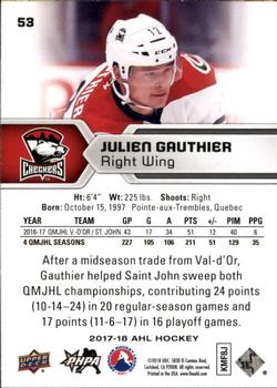 2017-18 Upper Deck AHL #53 Julien Gauthier Back