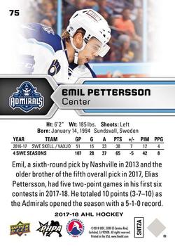 2017-18 Upper Deck AHL #75 Emil Pettersson Back