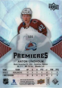 2017-18 Upper Deck Ice #131 Anton Lindholm Back