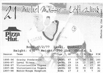 1998-99 Baton Rouge Kingfish (ECHL) #13 Michel Massie Back