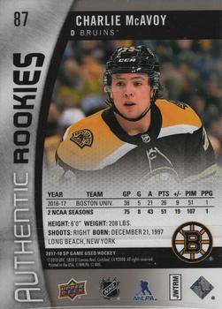 2017-18 SP Game Used - Authentic Rookies Rainbow #87 Charlie McAvoy Back