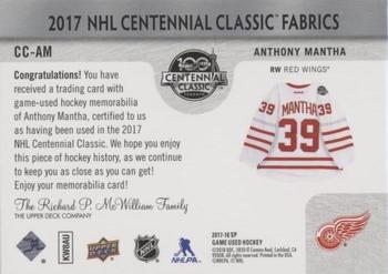 2017-18 SP Game Used - 2017 NHL Centennial Classic Fabrics #CC-AM Anthony Mantha Back