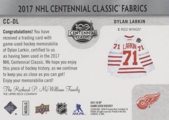 2017-18 SP Game Used - 2017 NHL Centennial Classic Fabrics #CC-DL Dylan Larkin Back