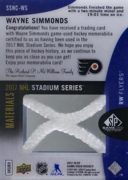 2017-18 SP Game Used - 2017 NHL Stadium Series Material Net Cord #SSNC-WS Wayne Simmonds Back