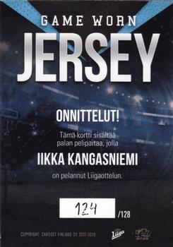 2017-18 Cardset Finland - Game Worn Jersey Exchange (Series Two) #NNO Iikka Kangasniemi Back