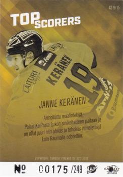 2017-18 Cardset Finland - Top Scorers Blue #TS9 Janne Keränen Back