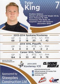 2014-15 Kootenay Ice (WHL) #NNO Tyler King Back