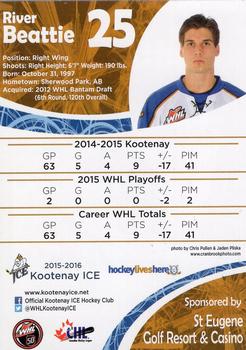2015-16 Kootenay Ice (WHL) #NNO River Beattie Back