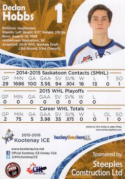 2015-16 Kootenay Ice (WHL) #NNO Declan Hobbs Back