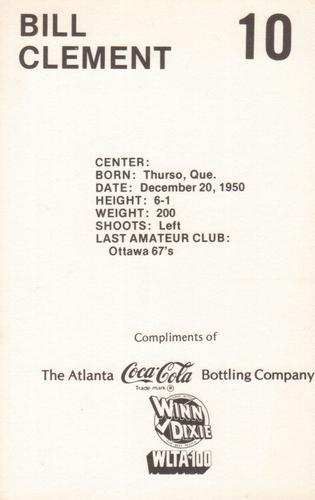 1978-79 Coca-Cola Atlanta Flames Postcards #NNO Bill Clement Back