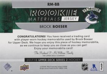 2017-18 Upper Deck - Rookie Materials #RM-BB Brock Boeser Back