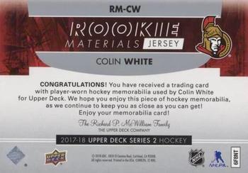 2017-18 Upper Deck - Rookie Materials #RM-CW Colin White Back