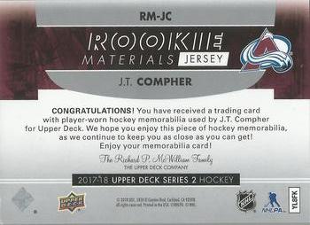 2017-18 Upper Deck - Rookie Materials #RM-JC J.T. Compher Back