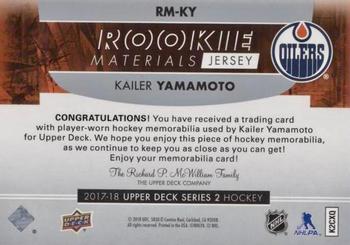 2017-18 Upper Deck - Rookie Materials #RM-KY Kailer Yamamoto Back