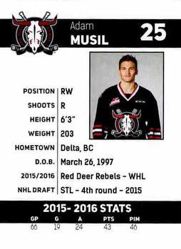2016-17 Red Deer Rebels (WHL) #NNO Adam Musil Back