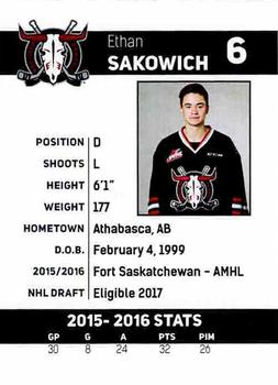 2016-17 Red Deer Rebels (WHL) #NNO Ethan Sakowich Back