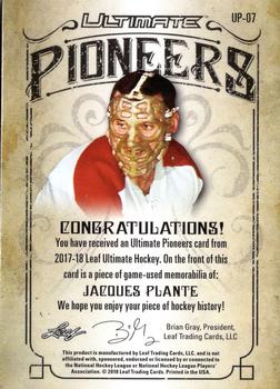 2017-18 Leaf Ultimate - Ultimate Pioneers Relics #UP-07 Jacques Plante Back