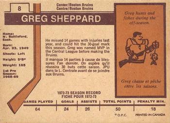 1973-74 O-Pee-Chee - Light Backs #8 Gregg Sheppard Back
