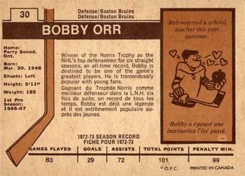 1973-74 O-Pee-Chee - Light Backs #30 Bobby Orr Back