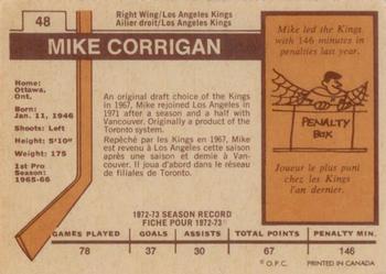 1973-74 O-Pee-Chee - Light Backs #48 Mike Corrigan Back