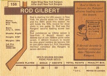 1973-74 O-Pee-Chee - Light Backs #156 Rod Gilbert Back
