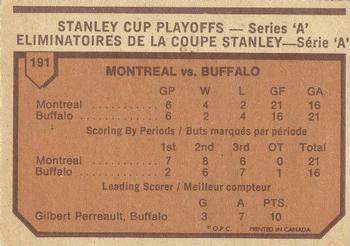 1973-74 O-Pee-Chee - Light Backs #191 1972-73 NHL Quarter-Finals (Series A) Back