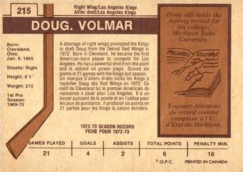 1973-74 O-Pee-Chee - Light Backs #215 Doug Volmar Back