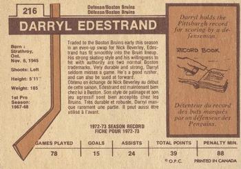 1973-74 O-Pee-Chee - Light Backs #216 Darryl Edestrand Back