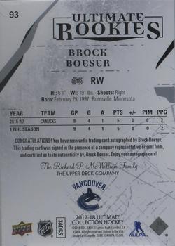 2017-18 Upper Deck Ultimate Collection #93 Brock Boeser Back