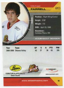 2006-07 Extreme Owen Sound Attack (OHL) #16 Mike Farrell Back
