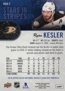2018 Upper Deck National Hockey Card Day USA #USA-7 Ryan Kesler Back