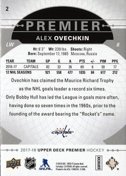 2017-18 Upper Deck Premier #2 Alex Ovechkin Back