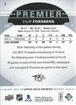 2017-18 Upper Deck Premier #3 Filip Forsberg Back