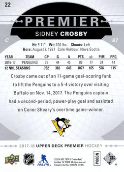 2017-18 Upper Deck Premier #22 Sidney Crosby Back