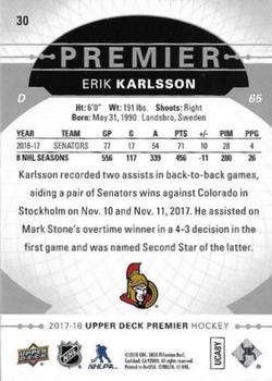 2017-18 Upper Deck Premier #30 Erik Karlsson Back