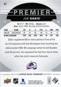 2017-18 Upper Deck Premier #47 Joe Sakic Back