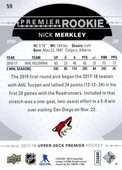 2017-18 Upper Deck Premier #59 Nick Merkley Back